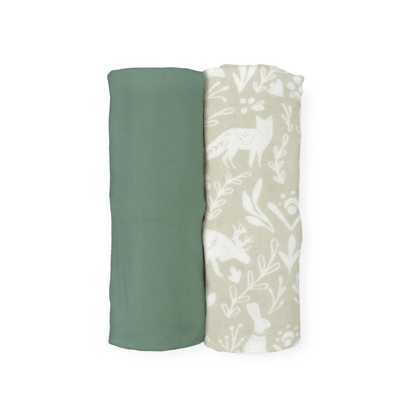 Stretch Knit Swaddle Blanket 2 Pack - Folk Fauna