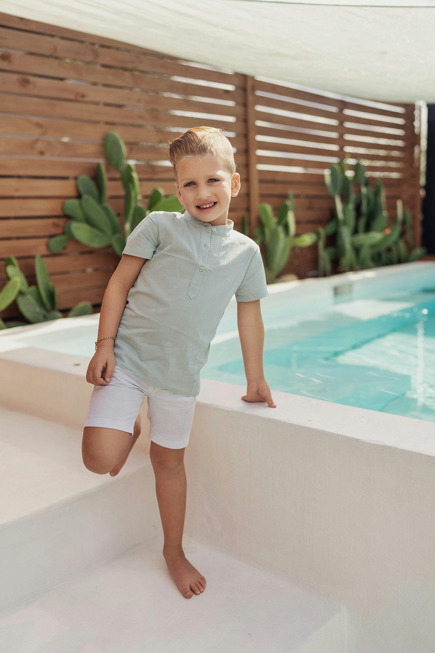 Smocked Floral Boys Shirt