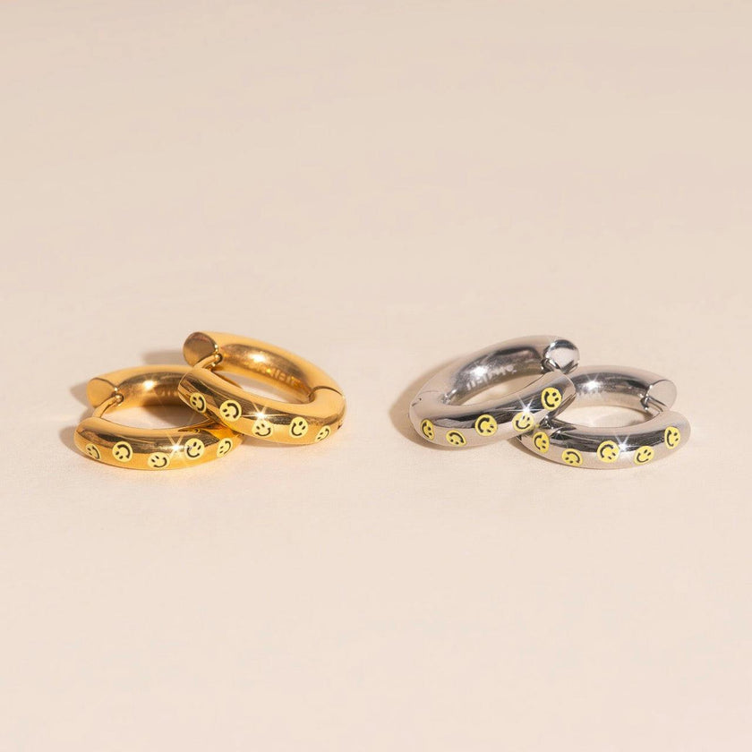 Smiley Chunky Rounded Huggie Hoop Earrings
