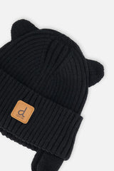 Baby Knit Hat With Strings Black