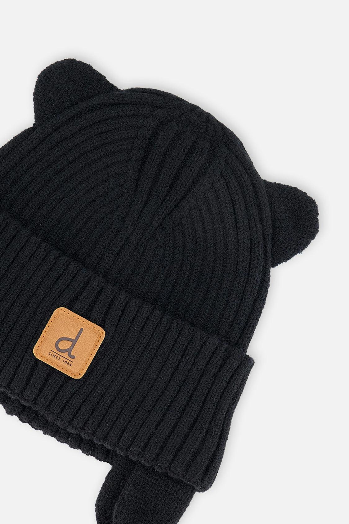 Baby Knit Hat With Strings Black