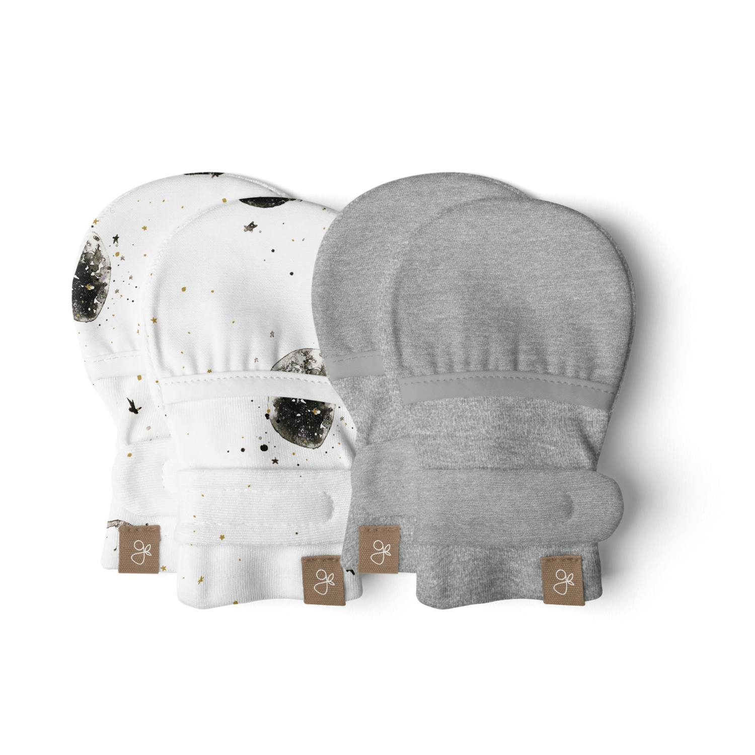STAY ON 2-PACK MITTS | MANY MOONS + PEBBLE — Bamboo Organic Cotton Blend, 0–6M