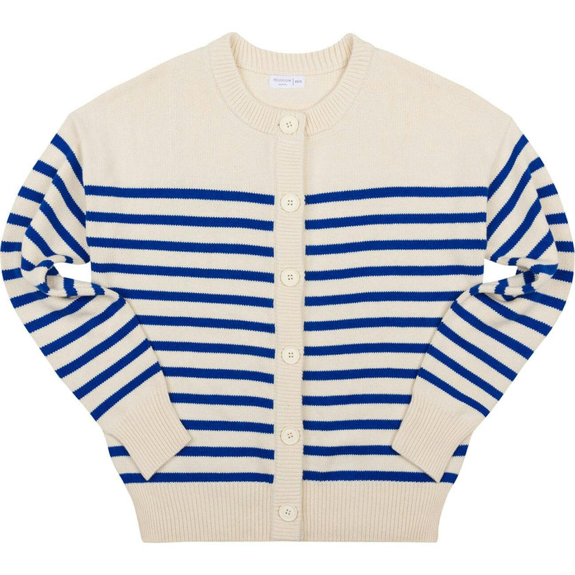Women's Cream And Blue Stripe Knit Cardigan
