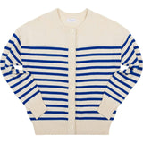 Women's Cream And Blue Stripe Knit Cardigan