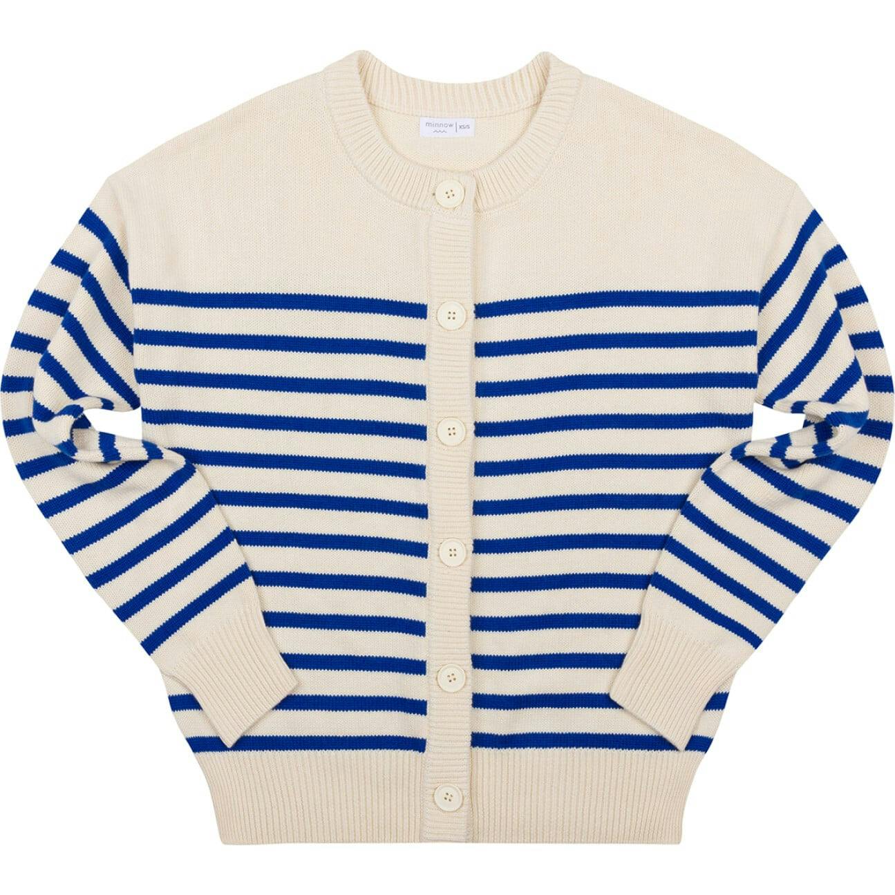 Women's Cream And Blue Stripe Knit Cardigan
