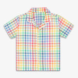 Kids short sleeve PJ top in rainbow plaid