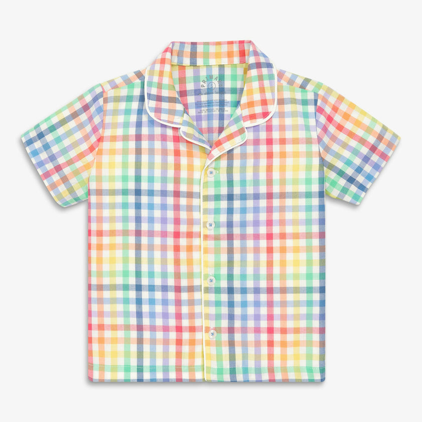 Clearance kids short sleeve PJ top in rainbow plaid