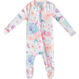 Bloom Print 2-Way Zip-Up Footie, Pink
