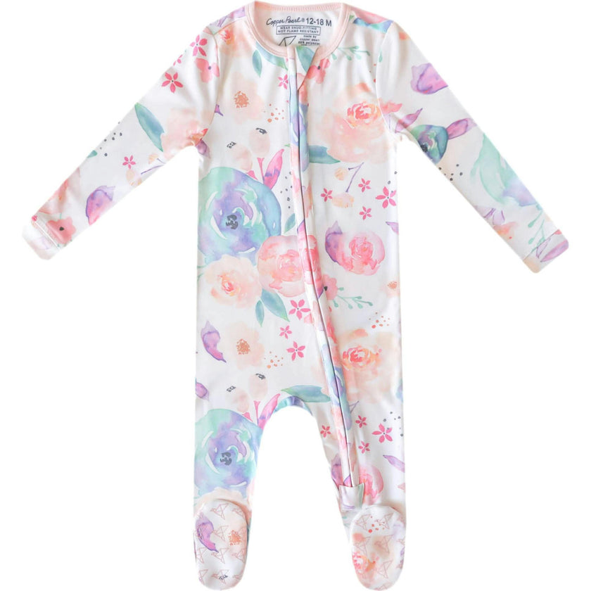 Bloom Print 2-Way Zip-Up Footie, Pink