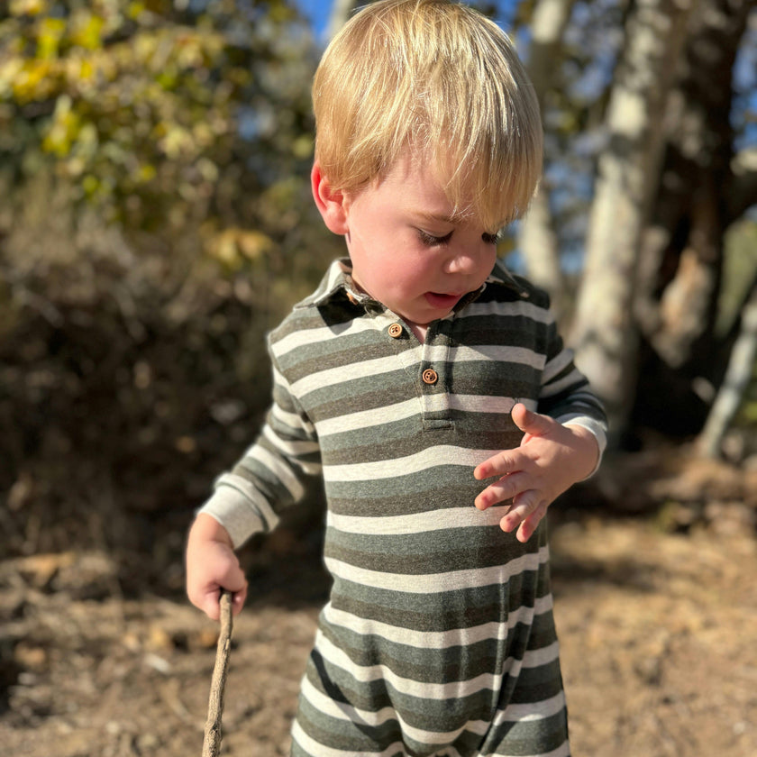 KINGSTON Sage/Cream Stripe Polo Romper