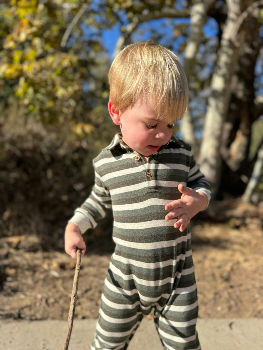 KINGSTON Sage/Cream Stripe Polo Romper