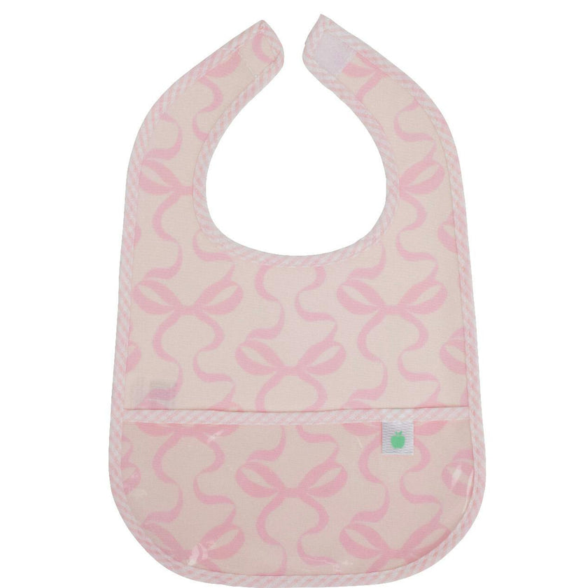 The Wipe It Bib in Bows on Pink
