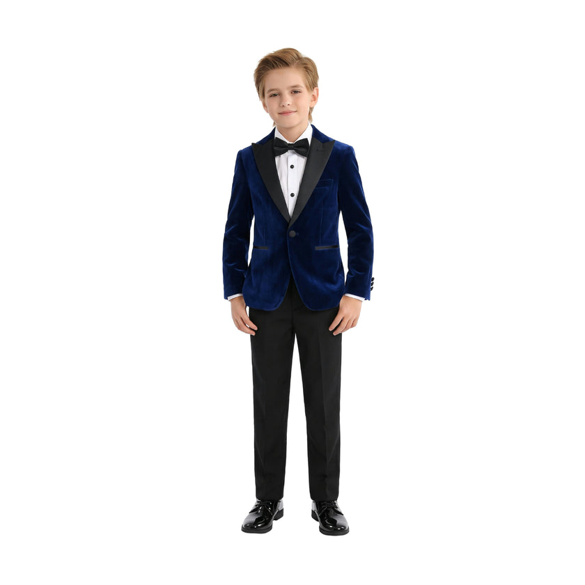 Blue Velvet Suit with Black Accents