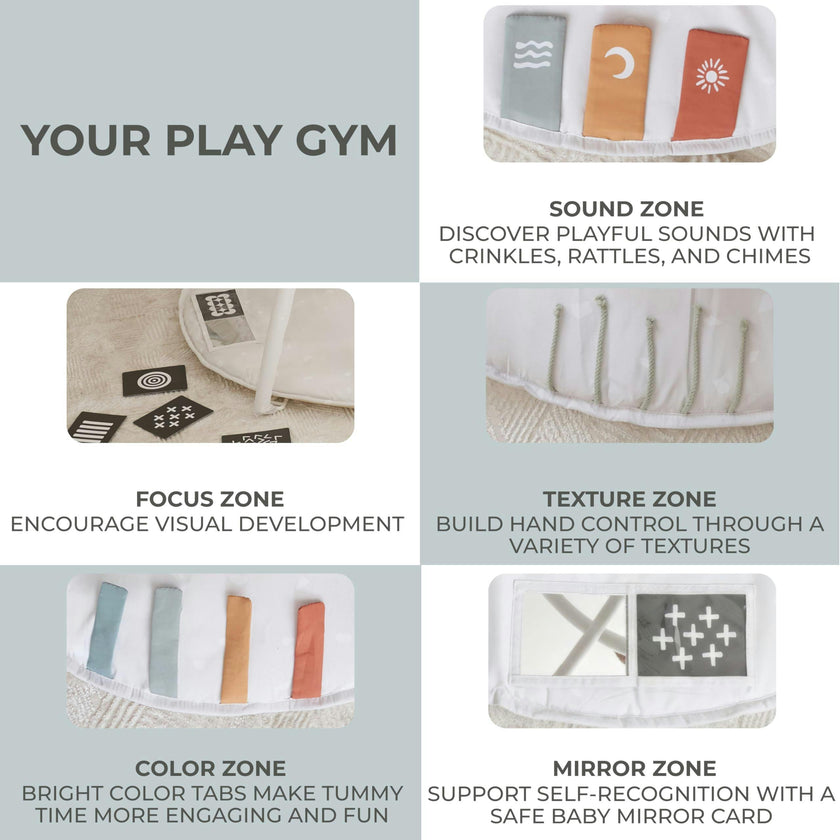 Beautiful Baby Play Gym & Tummy Time Mat - Soft Cotton Mat with 4 Cute Toys & Cards - Perfect Activity Area for Your Girl/Boy - Stylish Infant Floor Playmat