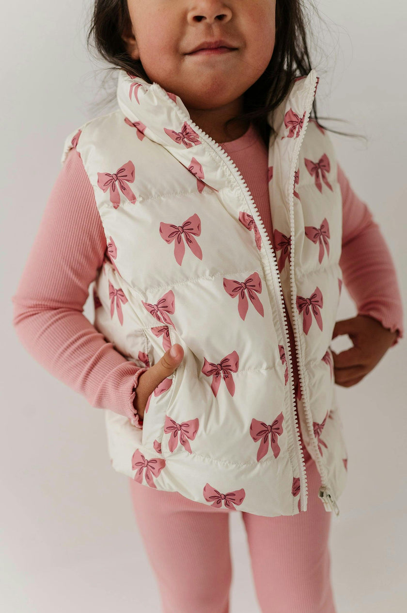 Kids Puffer Vest in Rose Elegance Bows