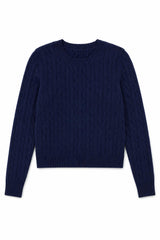 Leighton Lighter Navy Cable Knit Sweater Cable Knit Pullover With Heart Arrow Embroidery