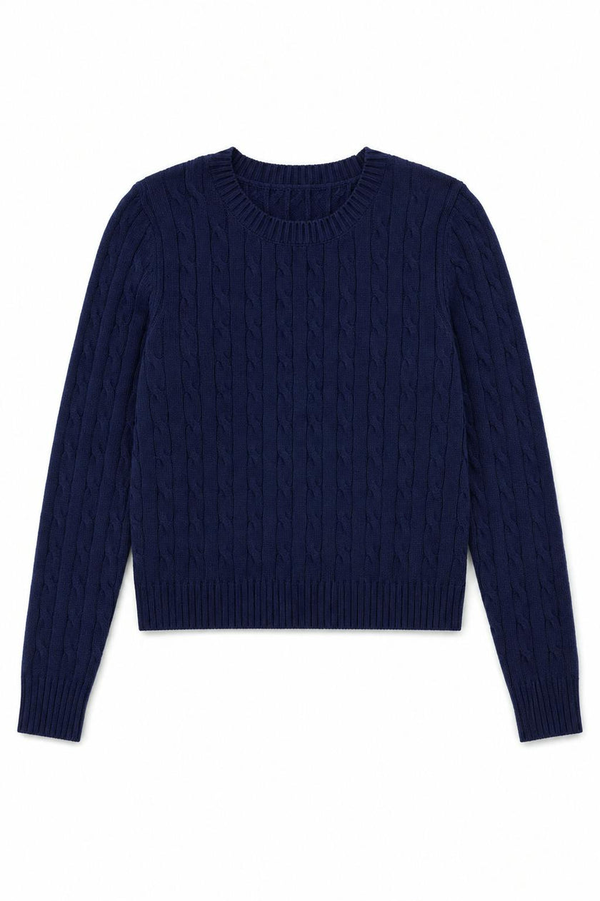 Leighton Lighter Navy Cable Knit Sweater Cable Knit Pullover With Heart Arrow Embroidery