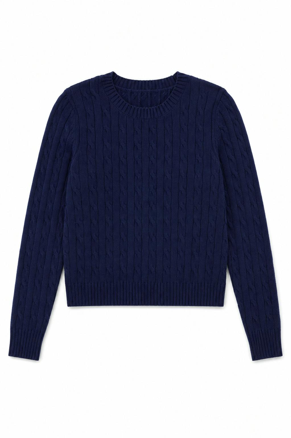 Leighton Lighter Navy Cable Knit Sweater Cable Knit Pullover With Heart Arrow Embroidery