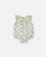 Jersey Romper Green Printed Flowers