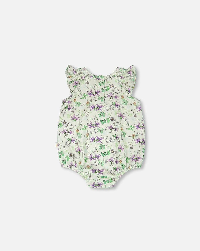 Jersey Romper Green Printed Flowers