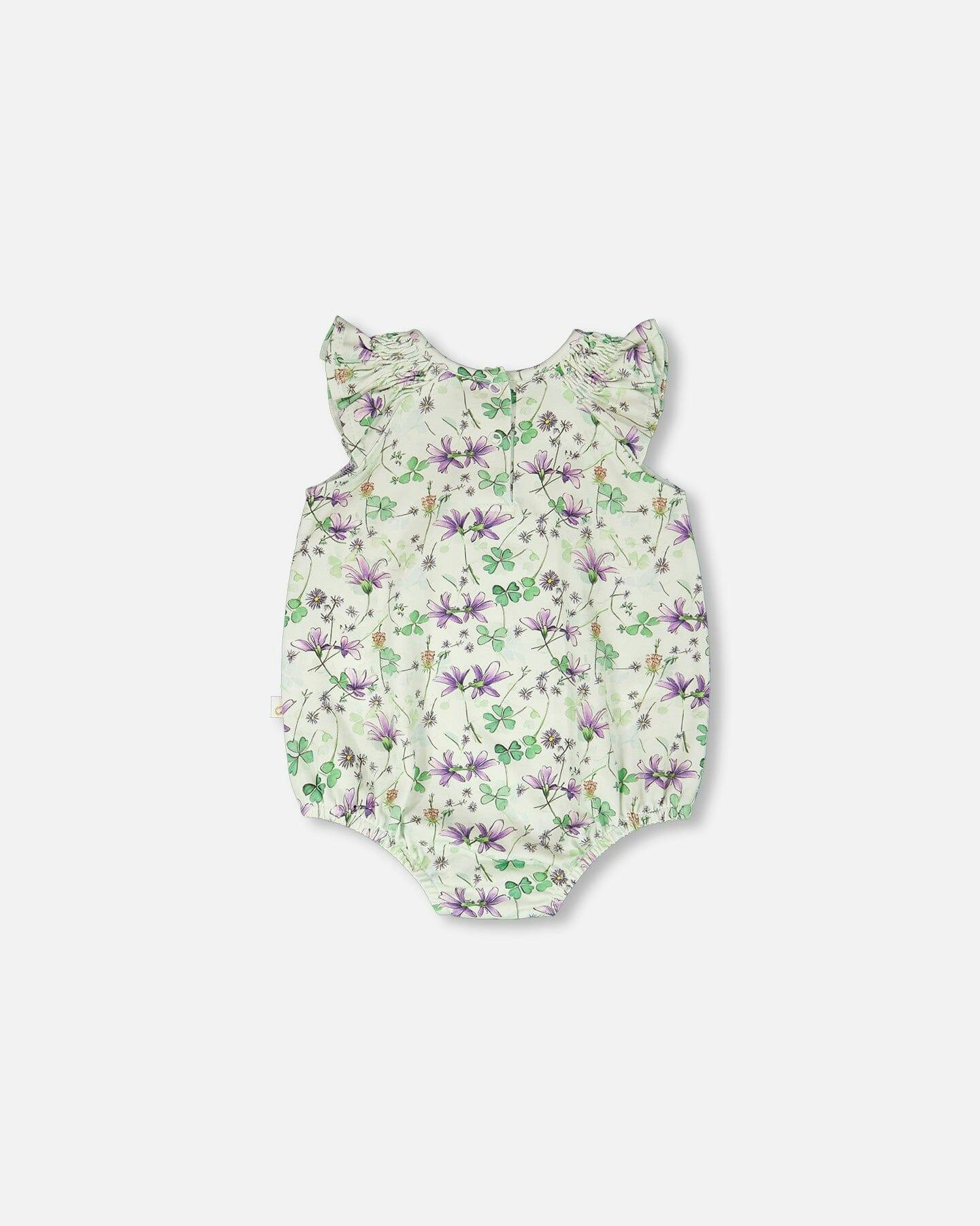 Jersey Romper Green Printed Flowers
