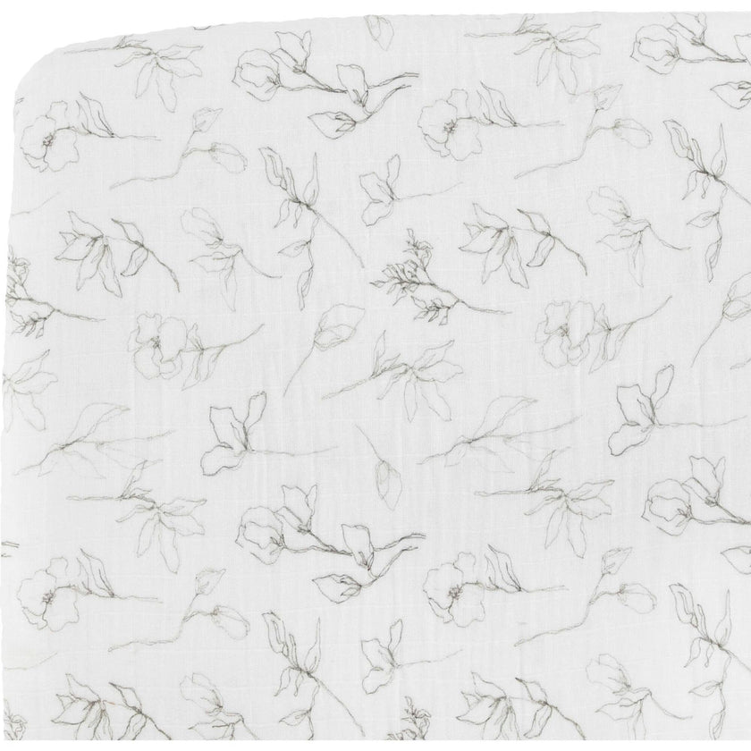 Organic Cotton Muslin Crib Sheet - Pencil Floral