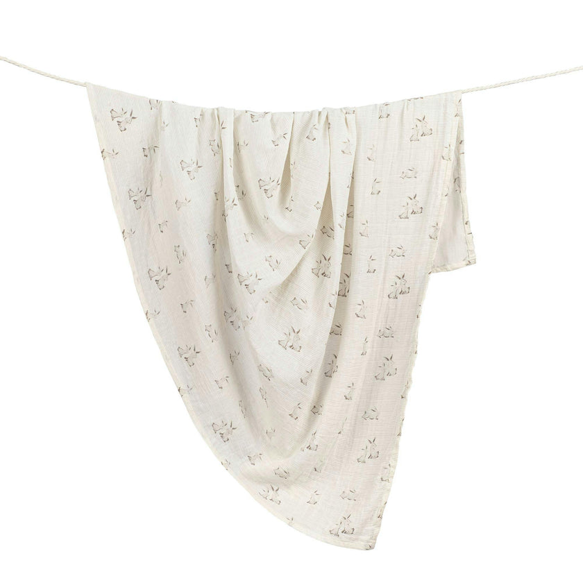 Avery Organic Cotton Muslin Swaddle Blanket (Bunny)