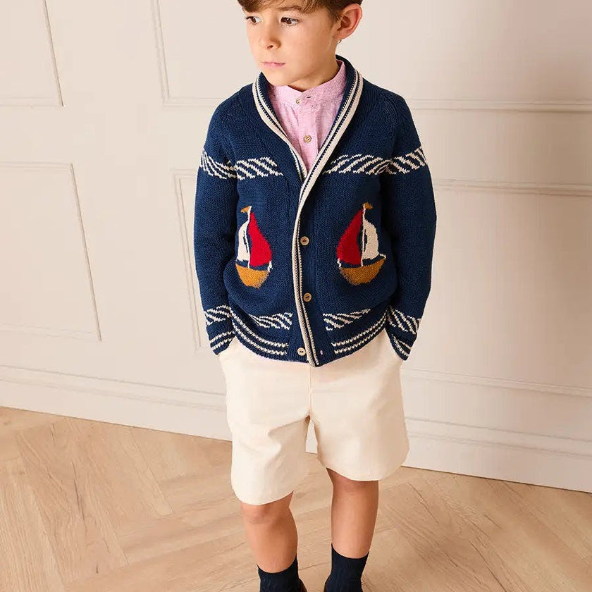 Boat Motif Knitted Cardigan in Navy (2- 10yrs)