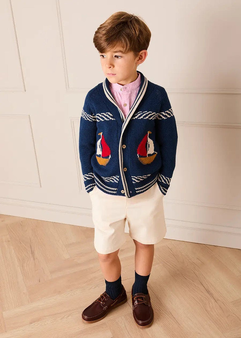 Boat Motif Knitted Cardigan in Navy (2- 10yrs)