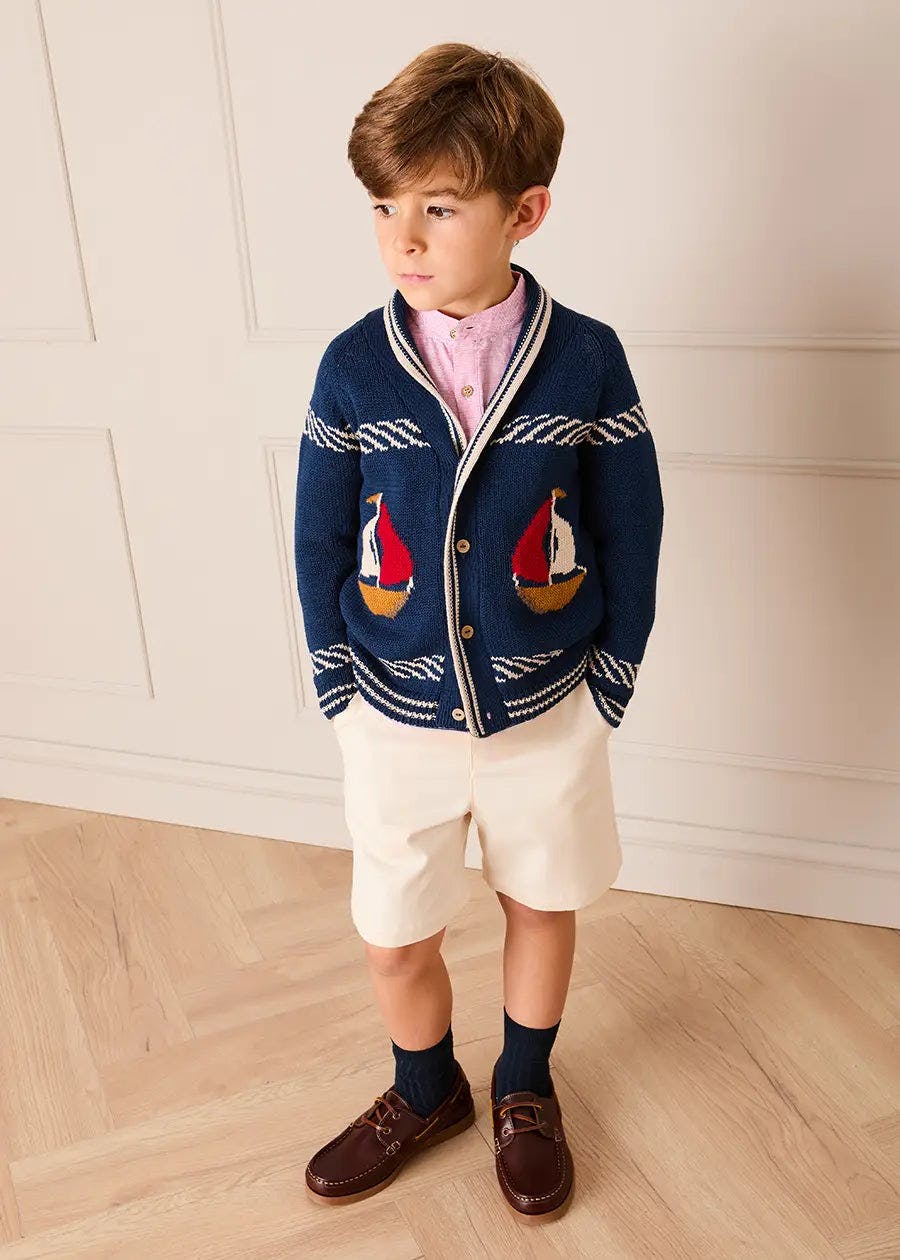 Boat Motif Knitted Cardigan in Navy (2- 10yrs)