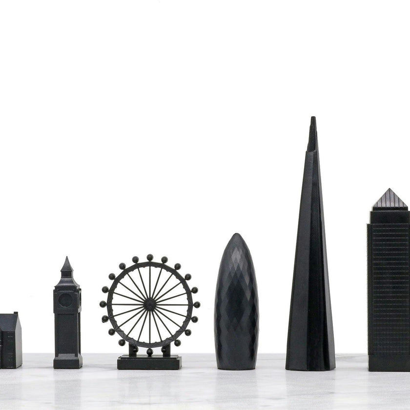 Chess Set Acrylic LONDON vs NEW YORK with B/W Hatch Board