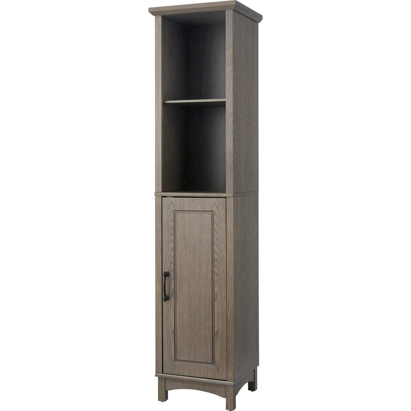 Russell Modern Farmhouse Linen Tower Storage Cabinet with Open Shelves for Bathrooms or Hallways