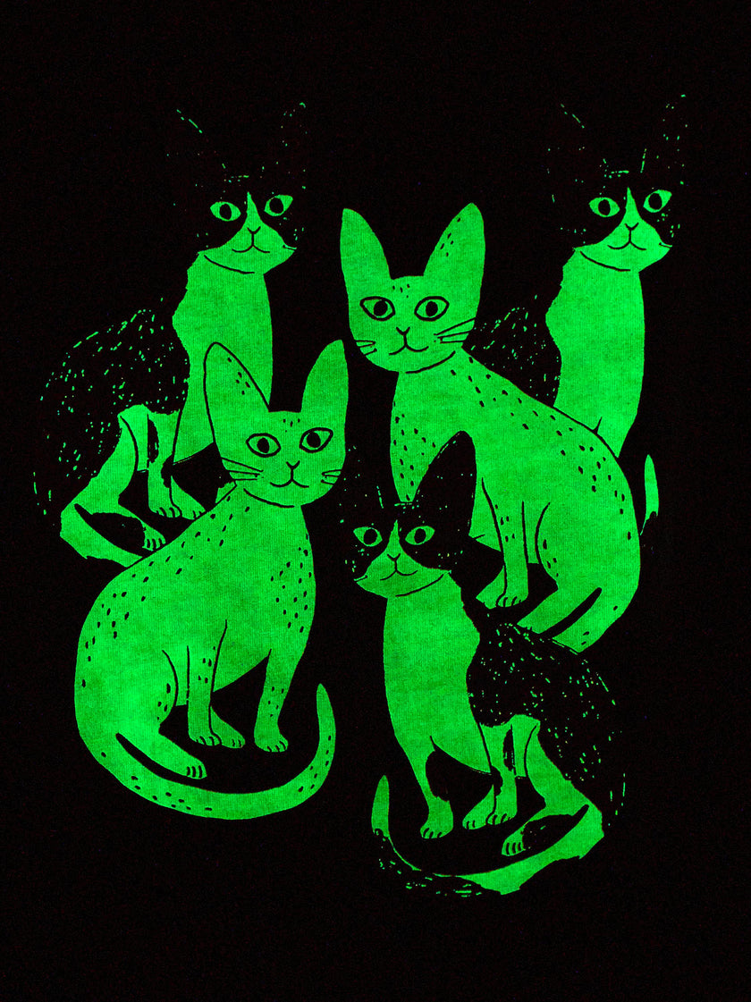 Glowing Cats Double-Sided Tee, Jet Black