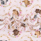 Farm Animals Floral Cameos Pink - 2 Way Ruffle Back Zipper Footie