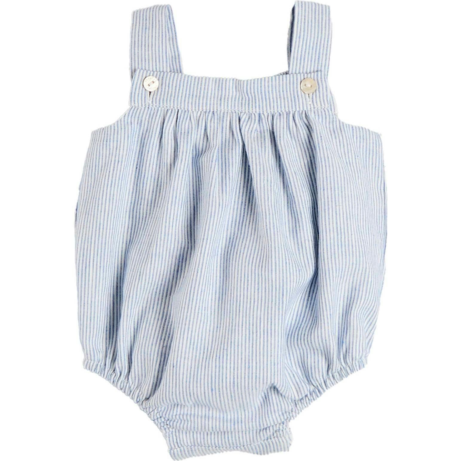 Alexander Stripe Sleeveless Button Detail Romper in Blue (3mths-2yrs)