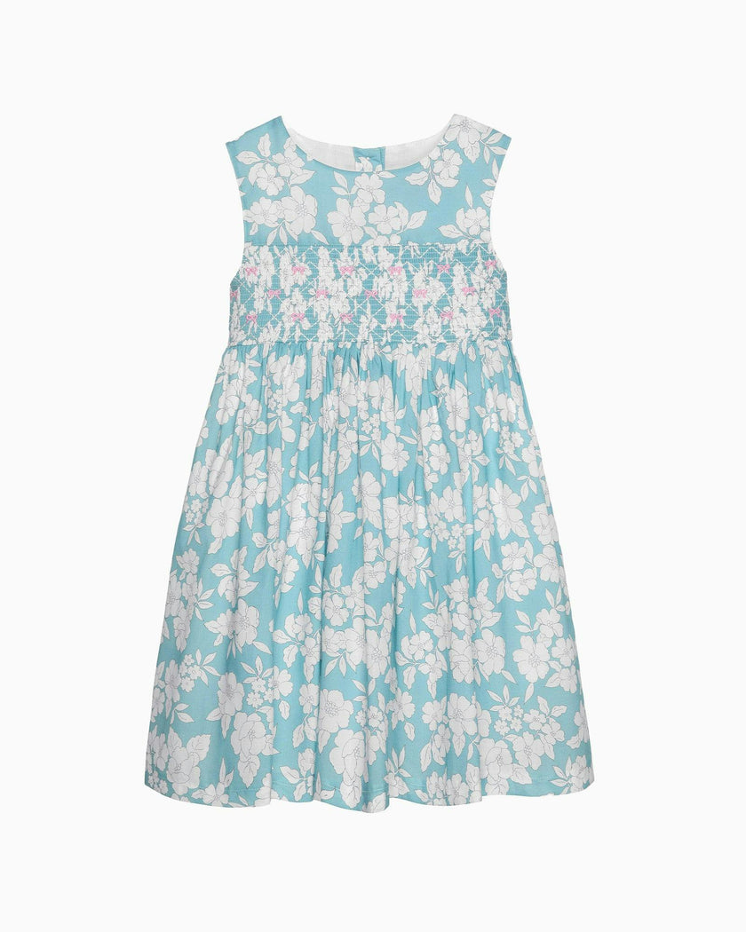 Molly Smocked Pinafore Dress in Teal Floral