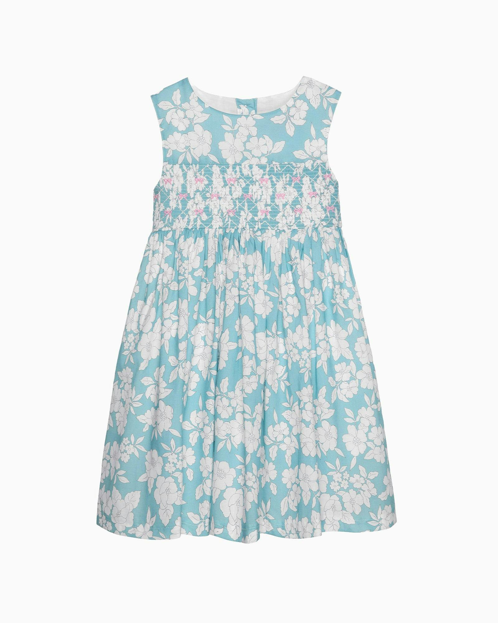 Molly Smocked Pinafore Dress in Teal Floral