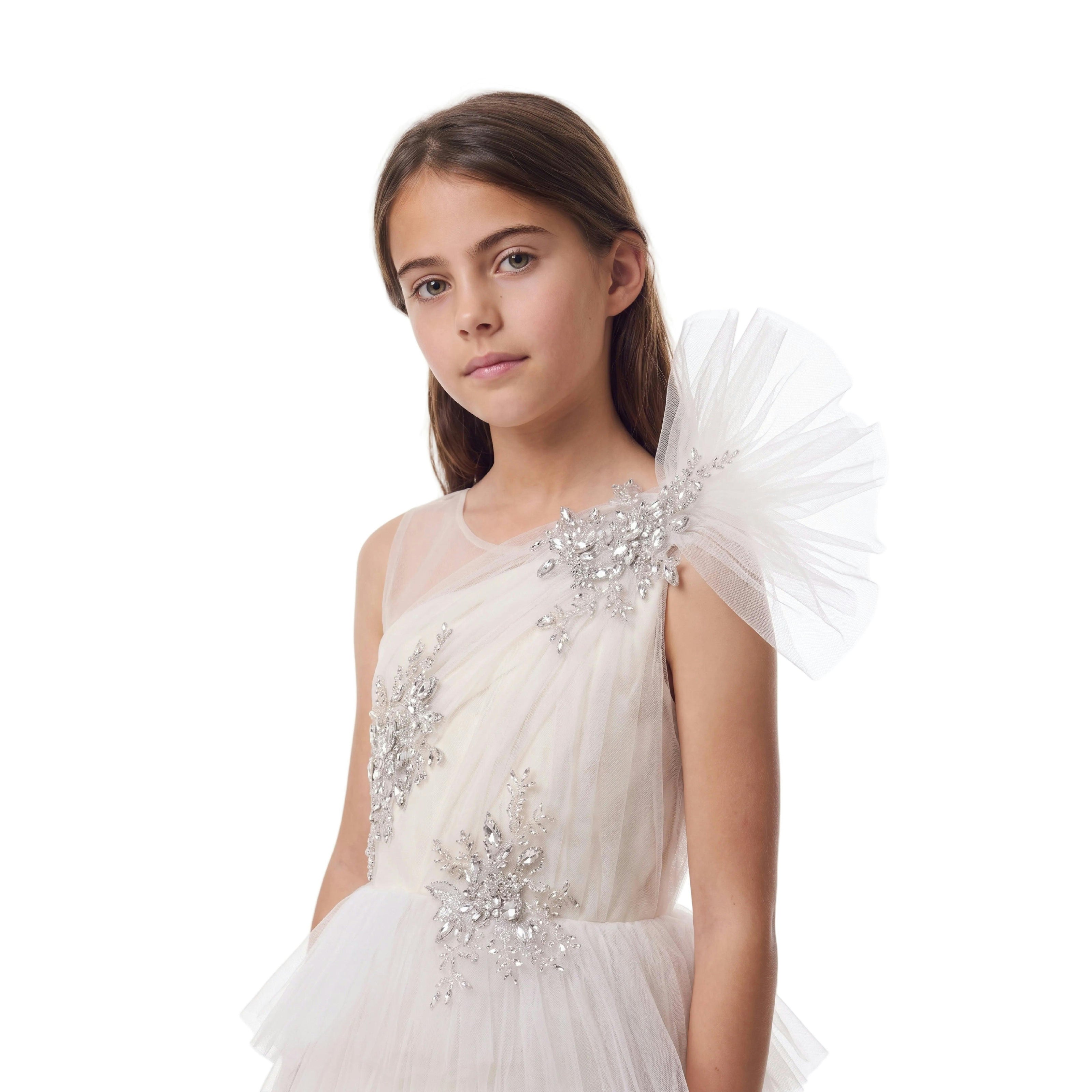 Cream Mirabelle One-Shoulder Embellished Gown