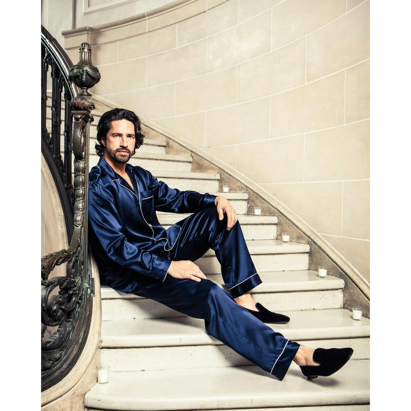 Men's Silk Pajama Set in Navy