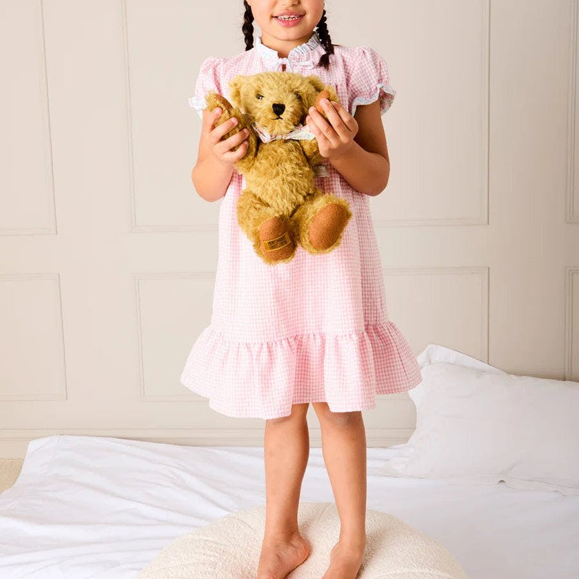 Beauchamp Gingham Ruffle Hem Floral Trim Night Dress in Pink (18mths- 10yrs)
