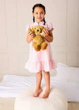 Beauchamp Gingham Ruffle Hem Floral Trim Night Dress in Pink (18mths- 10yrs)