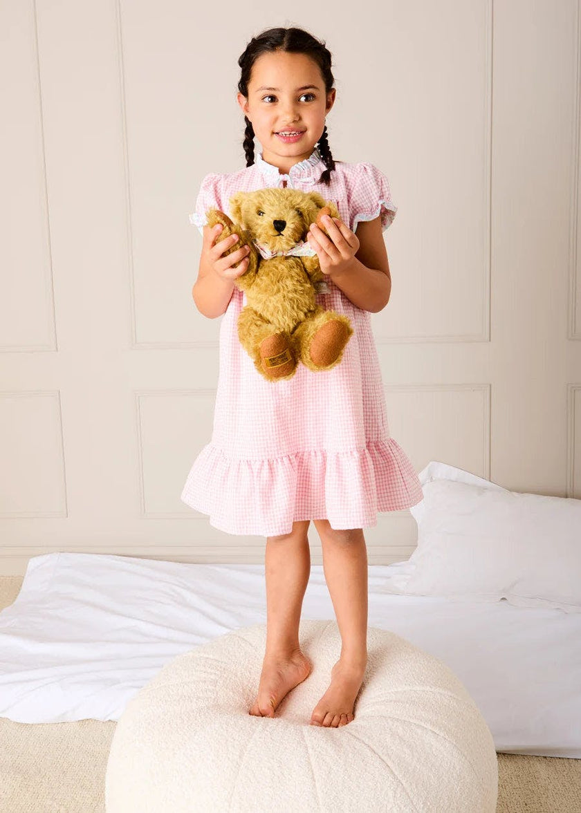Beauchamp Gingham Ruffle Hem Floral Trim Night Dress in Pink (18mths- 10yrs)
