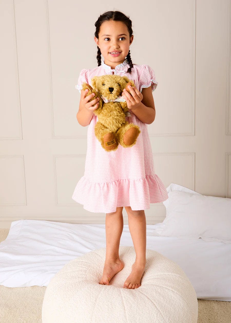 Beauchamp Gingham Ruffle Hem Floral Trim Night Dress in Pink (18mths- 10yrs)