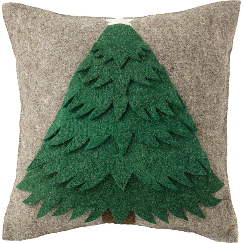 Handmade Christmas Pillow Hand Felted Wool - Green Tree Gray - 20" Arcadia Home