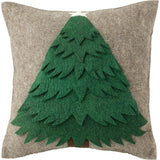 Handmade Christmas Pillow Hand Felted Wool - Green Tree Gray - 20" Arcadia Home