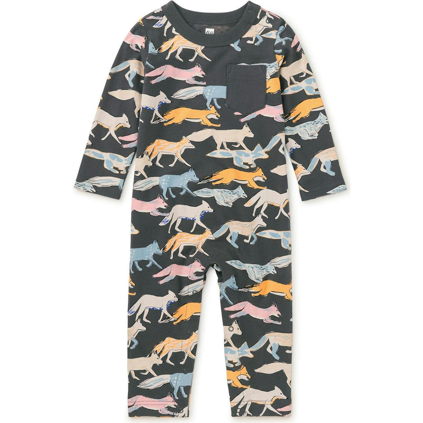Babys Long Sleeve Contrast Pocket Snap Button Romper, Multi