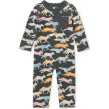 Babys Long Sleeve Contrast Pocket Snap Button Romper, Multi