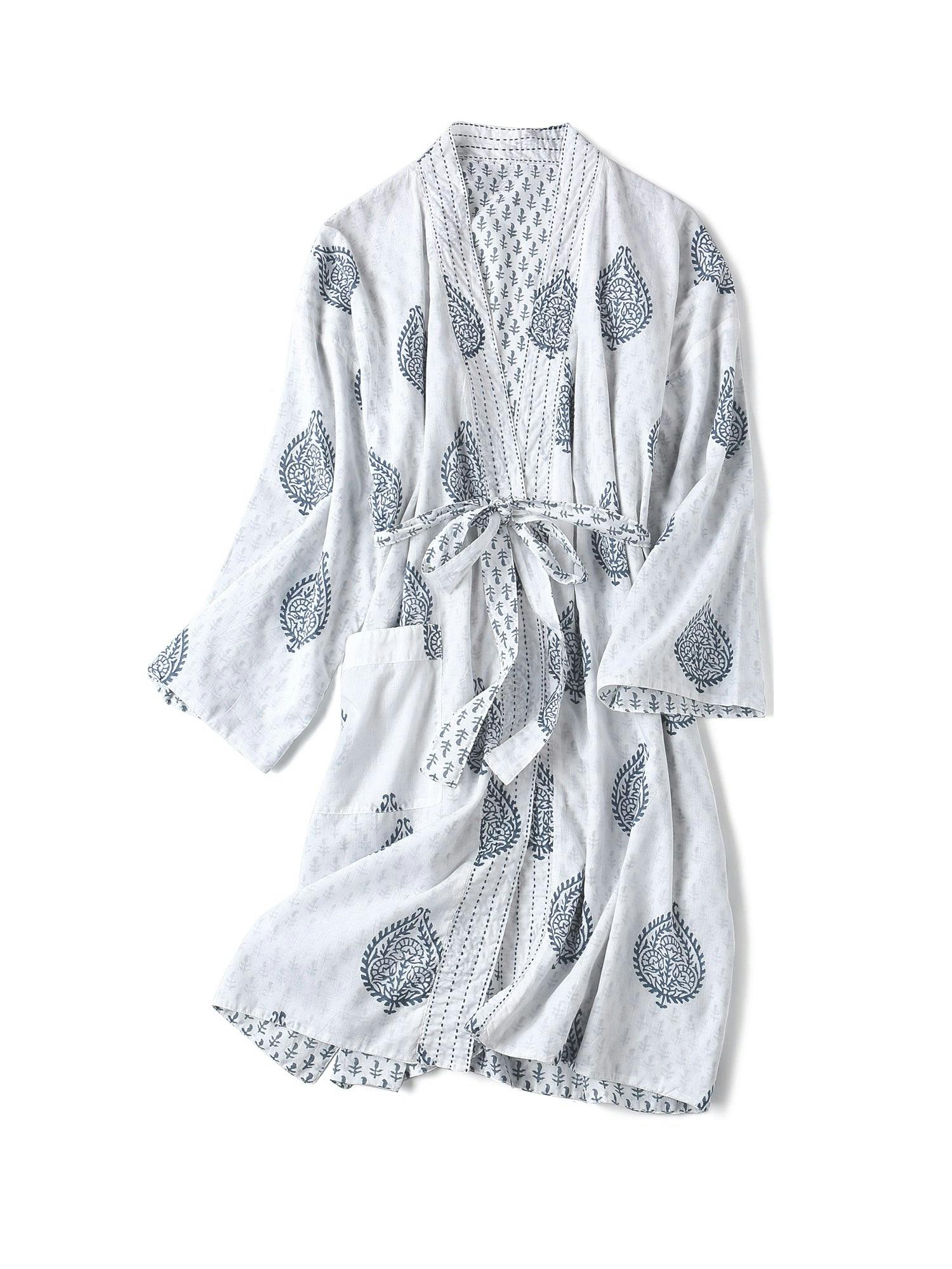 Block-Printed Cotton Women's Robe