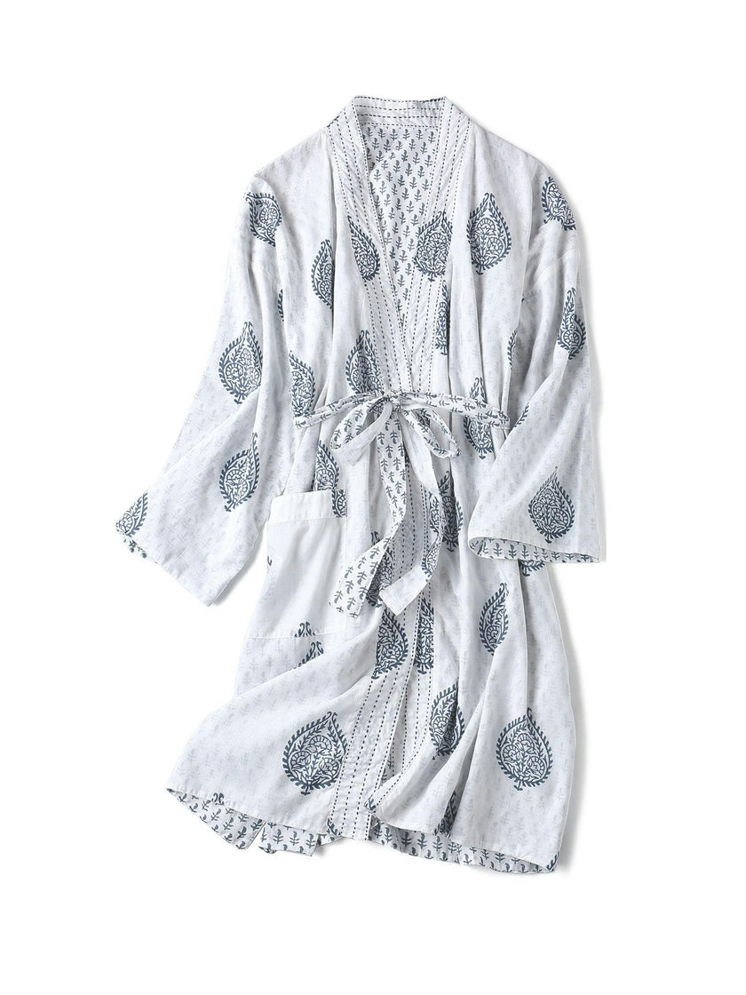 Block-Printed Cotton Women's Robe
