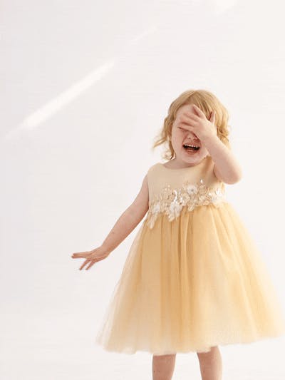 Champagne Zinara Ribbon Bloom Gown